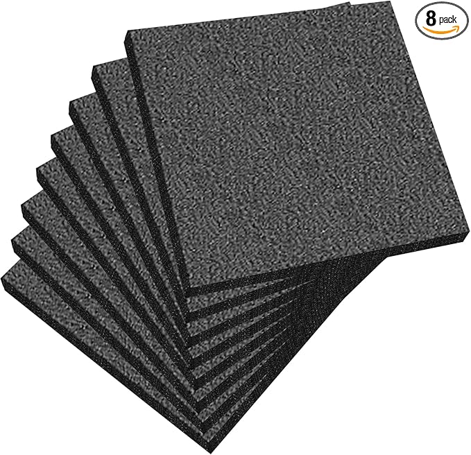 Frienda 8 Pcs Polyethylene Foam Sheet, 12 x 12 x 0.5 Inch Cuttable Packing Foam Pad Cushioning for Tool Box, Cases Craft Shipping Moving and Storage (Black)