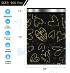 Poly Mailers 10x13 Inch 100 Pcs, Heart printed Thank You Shipping Bags with 2.4mil Thickness, Waterproof Mailing Envelopes, Strong Self-sealing Adhesive Poly Bags for Shipping