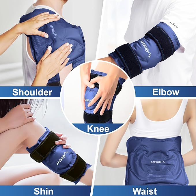 APEXUP Ice Pack for Knee Pain Relief, Large Reusable Wrap After Surgery, Flexible Gel Cold Pack for Injuries, Pain Relief for Back, Shoulder, Elbow, Ankle and Leg (Navy Blue, XXL, 1PK)