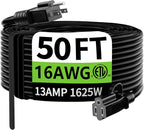 HUANCHAIN Indoor Outdoor Black Extension Cord 50 ft Waterproof, 16/3 Gauge Flexible Resistant Appliance Extension Cord Outside, 13A 1625W 16AWG SJTW, 3 Prong Electric Cable, ETL Listed