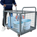 Platform Truck Cart with Cage 2200 lbs, 5-in-1 Folding Hand Truck with Wheels, Convertible Warehouse Cart for Utility, Moving - Heavy Duty Flatbed Carts for Grocery, Laundry, Shelving, Pantry, Grey
