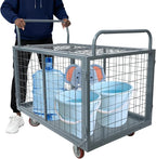 Platform Truck Cart with Cage 2200 lbs, 5-in-1 Folding Hand Truck with Wheels, Convertible Warehouse Cart for Utility, Moving - Heavy Duty Flatbed Carts for Grocery, Laundry, Shelving, Pantry, Grey