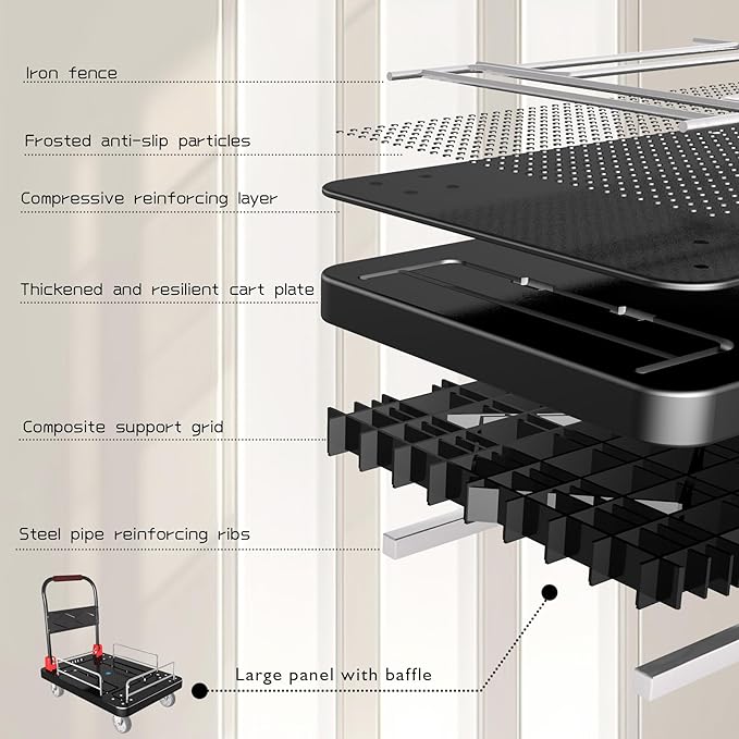 Platform Trucks Flatbed Cart Heavy Duty with Brake Wheels & Fence Foldable Hand Cart 1300lbs Capacity 36"x24" Moving Dolly for Furniture/Office/Groceries/Garage, Black