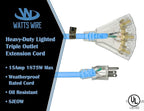 50 ft Extreme Cold Outdoor Extension Cord Waterproof - 12 Gauge Heavy Duty Extension Cord 50 ft - Lighted Outdoor Extension Cords with Multiple Outlets Oil-Resistant Flexible Cord - Watts Wire