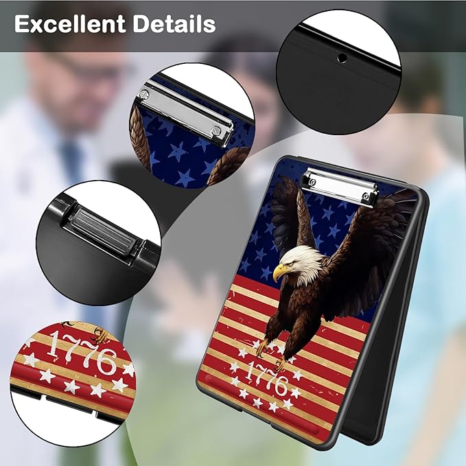 Clipboard with Storage,Office Supplies Nursing Clipboards Folder with Pen Holder Plastic Foldable Clip Board with Storage for Nurse Teacher,Flag Eagle