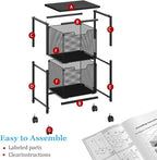 Rolling File Cart with 2 Storage Drawers, File Cabinet with Wheels, Hanging File Folder Organizer, Under Desk Storage, Printer Stand Utility Cart Filing Cabinet for Home Office,Black