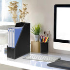6 Piece Office Supplies/Desk Organizer Set with Desktop Leather Writing Pad,File Paper Tray,Magazine folder Holder, Pen Cup,Sticky Note Holder,Letter Mail Sorter,Workspace Decor for Women Men Black