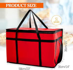 Maxcheck 2 Pcs Insulated Bags for Food Delivery XXXL Large Capacity Hot Grocery Tote Bag Reusable Warming Pizza Catering Carrier for Commercial Travel Lunch Shopping Gifts (Red)