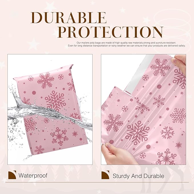 Metronic Christmas Poly Mailers 10x13" 100 Pack Shipping Bags for Clothes,Self Adhesive Shipping Envelopes for Small Business,Waterproof Mailers Poly Bags for Shipping,Packaging Mailing Bags Snowflake