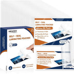 50 Pack 10 Mil 2.9"x4.1" Self Sealing Laminating Pouches Plastic Laminating Sheets Business Card Size Clear Lamination Paper for Office School Home Supplies（Waterproof & No Laminator Need