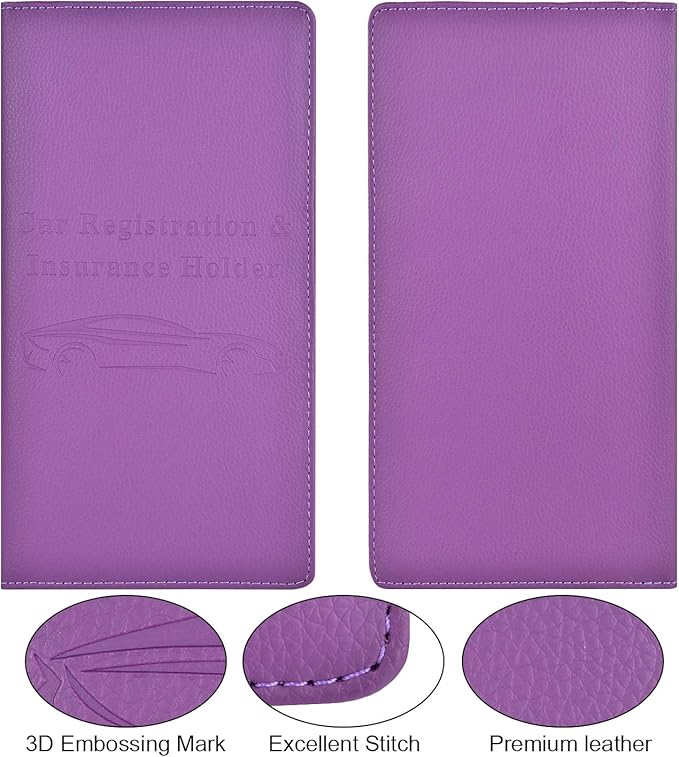 Cacturism Car Registration and Insurance Card Holder, Vehicle Glove Box Car Organizer Women Car Accessories with Magnetic Shut for Cards, Essential Document, Driver License, Purple