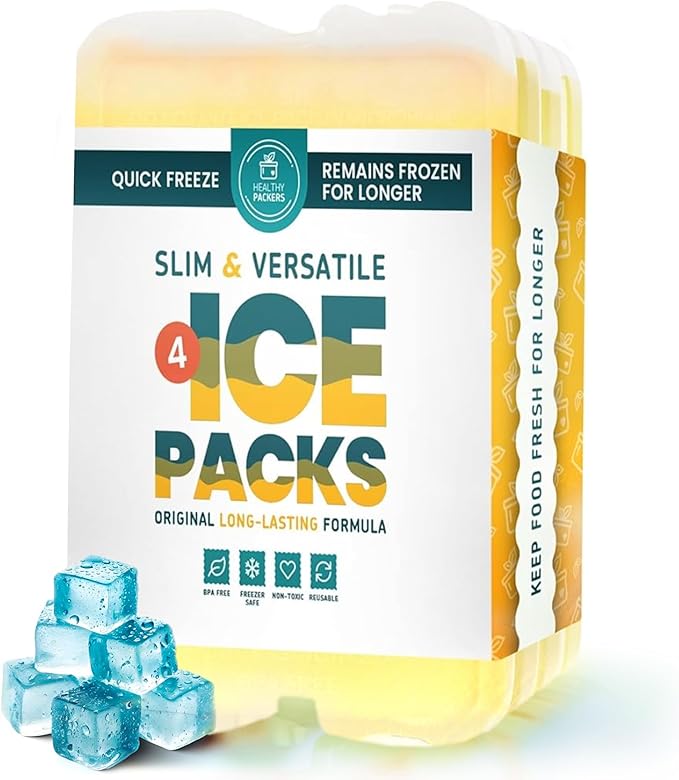 Healthy Packers Reusable Ice Packs for Lunch Boxes - Long Lasting Slim Freezer Packs, Thin Non-Toxic BPA-Free Hard Gel Ice Blocks for Coolers, Kids & Adults Lunch Bags, Travel, Camping, Food Storage