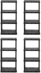 Gracious Living 4 Pack Light Duty Storage Shelves, Knect-A-Shelf 4-Shelf Ventilated Shelving Rack Organizer for Home, Garage, Basement & Laundry, Black