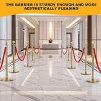6pcs Gold Stanchions and Red Velvet Ropes 4pcs, Red Carpet Ropes and Poles, Red Carpet Divider Stands Party Decorations, Gold Stanchions Queue Barrier Reception with Fillable Plastic Base
