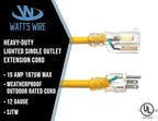 100 ft Outdoor Extension Cord Waterproof - 12 Gauge Heavy Duty Extension Cord 100 ft - Lighted Outdoor Extension Cords - Watts Wire - 100' Grounded - extensiones electricas