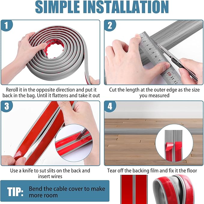 Floor Cord Covers for Wires 10FT Cable Hider Wire Cover Self Adhesive Cord Hider Floor for Offices, Homes, Workshops, Warehouses Cable Cavity 0.39" W x 0.27" H
