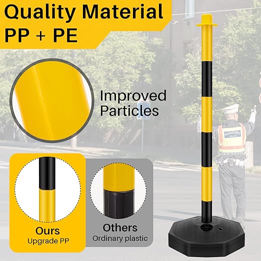 Konohan 12 Sets 34 Inch Parking Cone Delineators Post Traffic Cone Plastic Stanchion Set Stands Parking Barrier with Base 6.6 ft Chain S Hooks Reflective Collar (Yellow,Black)