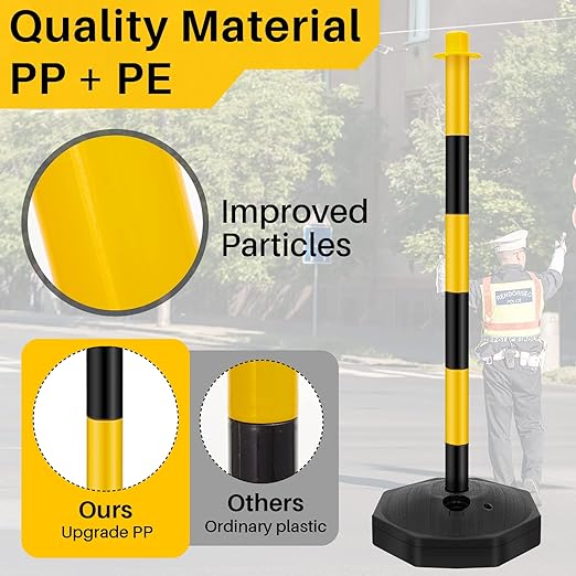 Konohan 18 Sets 34 Inch Parking Cone Delineators Post Traffic Cone Plastic Stanchion Set Stands Parking Barrier with Base 6.6 ft Chain S Hooks Reflective Collar (Yellow,Black)
