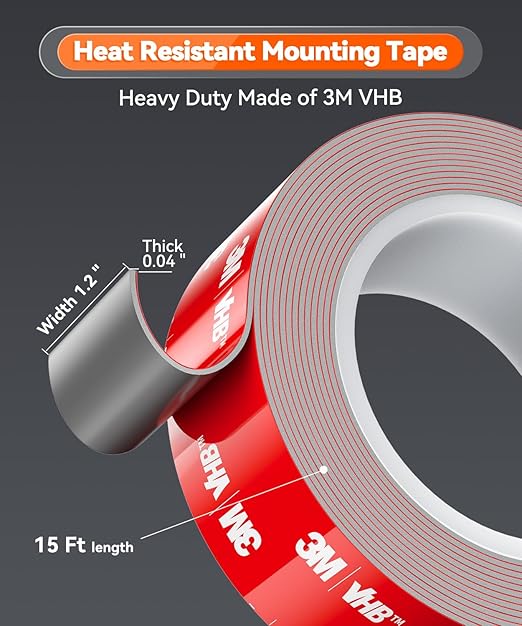 Double Sided Tape Heavy Duty Made of 3M VHB, 15FT Outdoor Heat Resistant Automotive Waterproof Mounting Tape, 1.2In Width Super Strong Adhesion Foam Tape