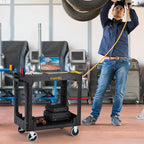 ELAFROS Heavy Duty Plastic Utility Cart Flat top 37 x 18.8 Inch - Work Cart Flat Shelves and 2 Fixed 2 Swivel Wheels Safely Holds up to 550 lbs - 2 Tier Service Cart for Warehouse,Garage, Black