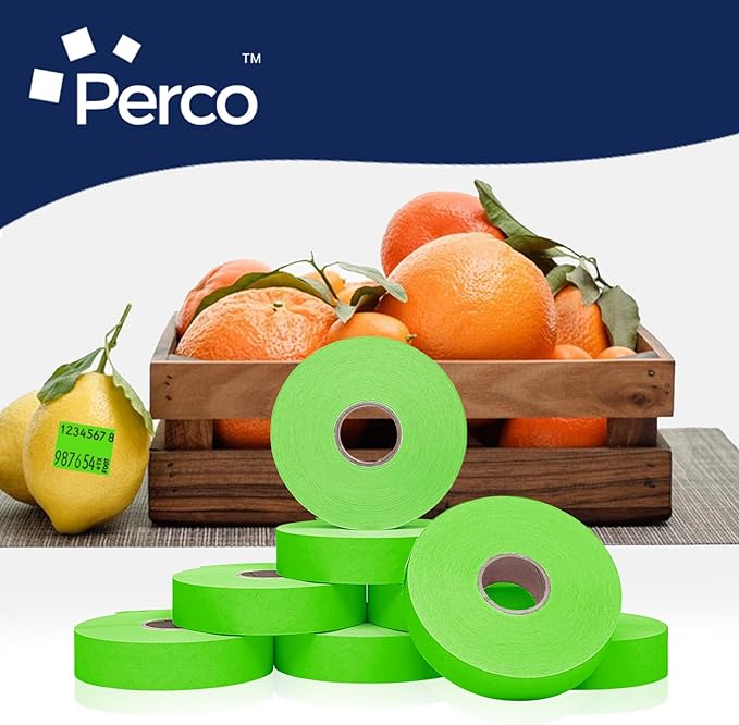 Perco Fluorescent Green Pricing Labels for Monarch 1136 Price Gun – 3 Sleeves, 24 Rolls Value Pack - 42,000 Price Marking Labels – with Ink Rolls Included