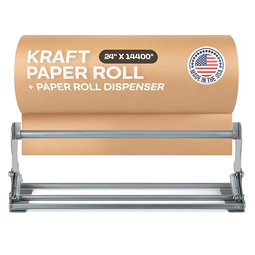 Brown Kraft Paper Jumbo Roll 24" x 14400" (1200 ft) with Dispenser – USA-Made Natural Kraft Paper 30lb Thickness for Packing, Wrapping, Void Filling, Kids' Arts, DIY & School Projects by IDL Packaging
