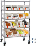 VEVOR 5-Tier Rolling Bin Storage Rack, 16 Organizer Bins, Bin Rack Storage Steel Wire Shelving System with Wheels, Mobile Tool Organizer for Garage, Warehouse, Office, Restaurant, Classroom, Kitchen