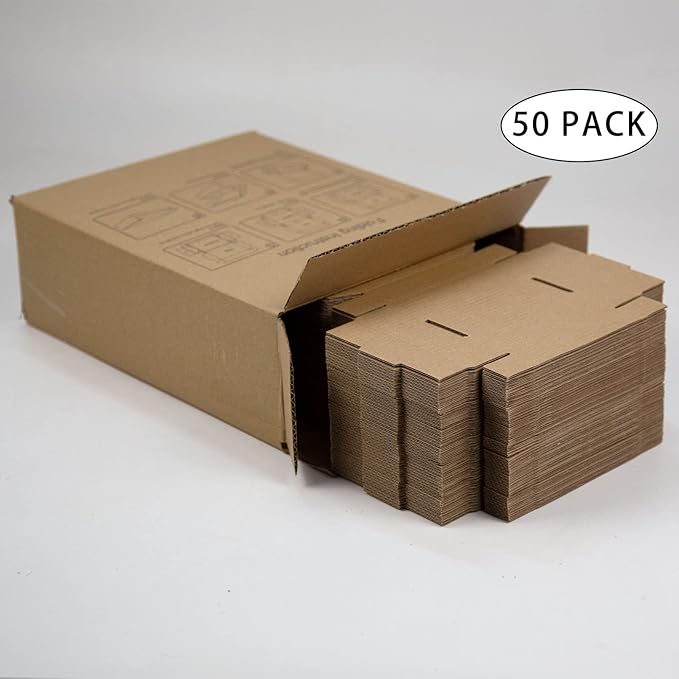 50 Pack 4x4x1 Inches Small Shipping Boxes, Brown Corrugated Cardboard Boxes, Moving Mailing Packing Box