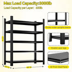 CJF Adjustable Garage Storage Shelves, 5-Tier Garage Shelving Heavy Duty, Metal Industrial Utility Shelf for Warehouse, Kitchen, Laundry Room,Warehouse-Black (71 "H x 47" W x 20" D)