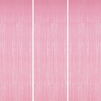 3 Pack Foil Fringe Backdrop - Shiny Tinsel Curtains for Party Decoration/Photo Booth Props - 3.3x8.2 FT Metallic Foil Backdrop for Birthday, Wedding, Graduation, Christmas-Pastel Pink