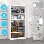 Metal Garage Storage Cabinet with Lock, 71" Tall Steel Storage Locker with 4 Adjustable Shelves, Heavy Duty Metal Cabinet for Garage, Office, Home, 31.5”W × 16.5”D, White