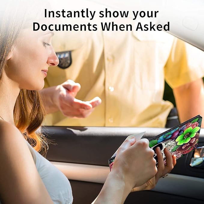Car Registration and Insurance Holder, Leather Car Glove Box Organizer, Cool Car Accessories for ID, Driver's License Cards & Essential Document,business cards,Men&WomenSkull Pink Rose Flower