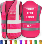 Custom Reflective Safety Vest with Pocket High Visibility Class 2 for Men Customized Logo Text for Construction Workwear