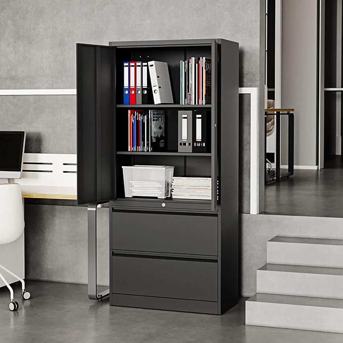 Metal Cabinets with Lockable Drawers and Doors Lateral File Cabinets Steel Filing Lockers Book Case for Home Office Hanging Files Letter/Legal/F4/A4 Size