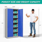Metal Cabinet with 5 Adjustable Shelves,6 Tier Garage Storage Cabinet with Lock,Gray Blue Metal Storage Cabinet with Locking Doors,Steel Cabinets,71" Lockable Storage Cabinets for Home,Office,Garage