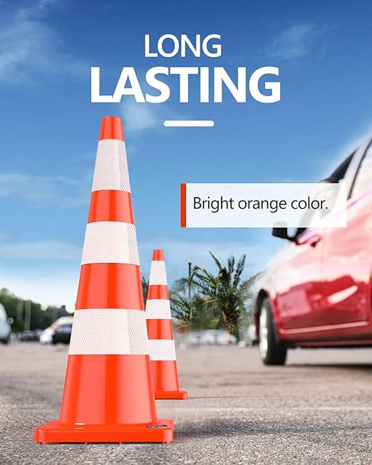 BATTIFE 12 Pack Traffic Safety Cones 36 Inches with Reflective Collars, PVC Orange Construction Cone for Traffic Control, Driveway Road Parking