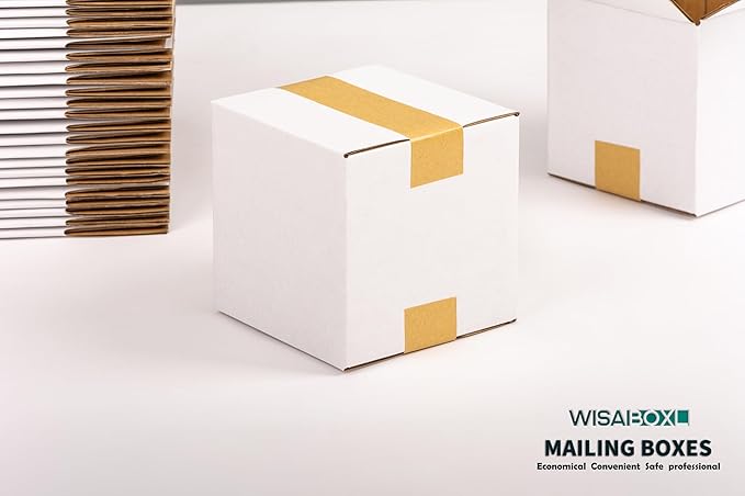 7x7x7 inch White Shipping Boxes, Corrugated Cardboard Small Boxes with Fragile Stickers for Business Mailing, Packing, Moving, Storage, 25 Pack