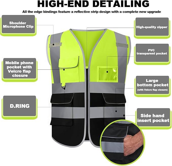 BeautyWill 10/20 Pack Custom Logo Safety Vest,Bulk High Visibility Class 2 Reflective Work Vests