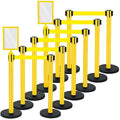 Therwen 12 Pack Therwen Heavy Duty Crowd Control Stanchions 9.8 ft Stainless Steel Stanchion Set with Safety Barrier Post Retractable Belt and Sign Holder Crowd Control Barrier(Yellow Belt, Yellow)