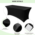 Obstal 6 Pack Stretch Spandex Table Covers for 4 Foot Tables - 4 FT Universal Rectangular Fitted Tablecloth Protector for Wedding, Banquet, Party (Black, 48 Length x 24 Width x 30 Height Inches)