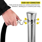 VEVOR Velvet Ropes and Posts 2 Pcs, 5 ft Black Velvet Rope, Stanchion Post, Crowd Control Barriers Silver Stanchions, Red Carpet Poles, Crowd Control Ropes and Poles for Party Supplies