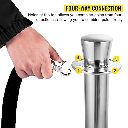 VEVOR Velvet Ropes and Posts 2 Pcs, 5 ft Black Velvet Rope, Stanchion Post, Crowd Control Barriers Silver Stanchions, Red Carpet Poles, Crowd Control Ropes and Poles for Party Supplies