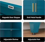 COFaR 61" Pantry Cabinet in Peacock Blue, Farmhouse Storage Cabinet with Adjustable Shelves, Sturdy Freestanding Cupboard for Kitchen Organization, Bathroom & Living Room