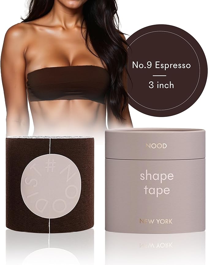 NOOD New York Shape Tape 4" Wide Adhesive Shaping, Lifting & Waterproof Hemp Breast Tape, Black Onyx, 4 in.