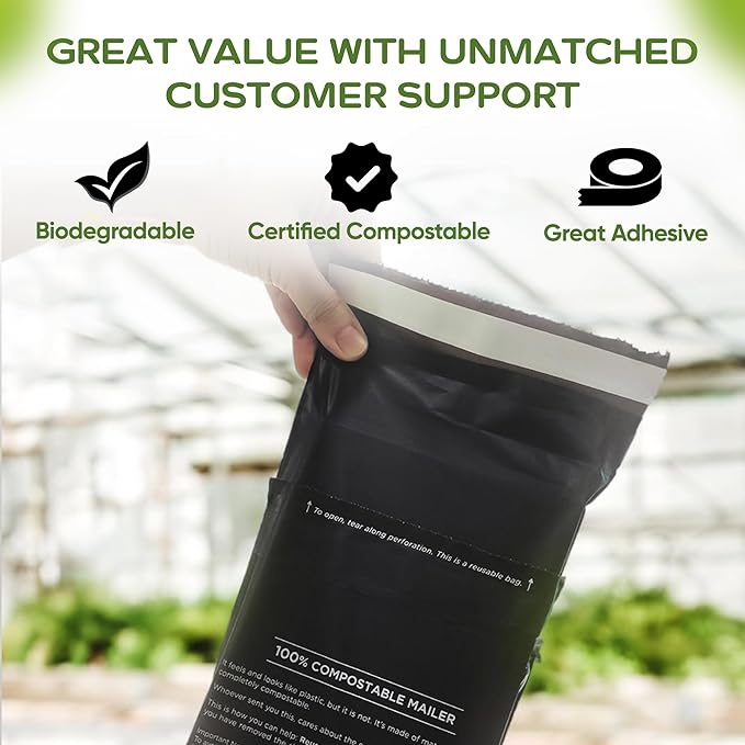 Plant-Based Shipping Mailers 6x9 inch - Package Envelopes, Double Sealing Poly Mailers, Strong Mailing Pouches For Small Business, Clothing Shipments, Easy Instructions - 100 Pack
