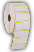 2.25" X 1.25" Direct Thermal Perforated Stickers Labels for Barcodes, Address, Consignment - Compatible with Zebra, Rollo, Godex and More (Yellow Border, 6 Rolls)