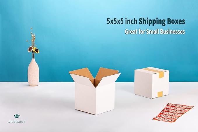 White 5x5x5 inches Shipping Boxes, Corrugated Cardboard 5x5 Box for Small Business Mailing, Packaging and Storing, 15 Pack