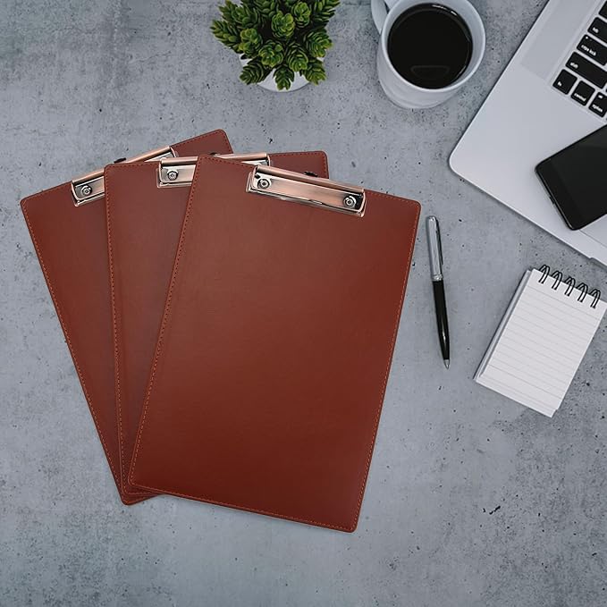 A4 Clipboard,3 Pack PU Clipboards with Hanging Hole for Office,School or Restaurant,Brown
