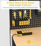 HHSOET 2 Pack Heavy Duty Power Strip 8 Outlets, Metal Wall Mount Outlet Strip 4800J Surge Protector, Garage Shop Under Desk Mountable 5FT Extension Cord Plug.