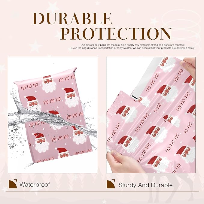 Metronic Christmas Poly Mailers 10x13 Pink, Santa Claus Small Shipping Bags for Clothes, Self Seal Shipping Envelopes for Small Business, Waterproof Mailers Poly Bags Packaging Mailing Bags, 20 Packs